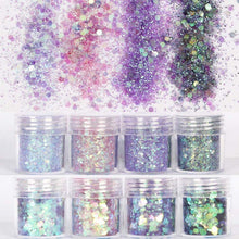 Load image into Gallery viewer, COKOHAPPY 8 Boxes 10ml Holographic Mermaid Dreams Chunky Glitter Sequins Iridescent Flakes Hexagon Tips Mixed Paillette Face Eyes Body Hair Nail Art