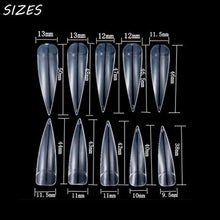 Load image into Gallery viewer, AORAEM 500pcs Stiletto Nail Tips Long Shape Clear Half Cover False Nail Art Tips 10 Size with Bag
