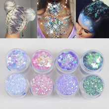 Load image into Gallery viewer, COKOHAPPY 8 Boxes 10ml Holographic Mermaid Dreams Chunky Glitter Sequins Iridescent Flakes Hexagon Tips Mixed Paillette Face Eyes Body Hair Nail Art
