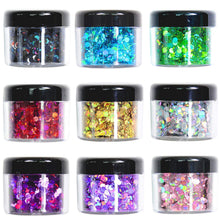 Load image into Gallery viewer, Body Glitter Wenida 9 Colors 190g Holographic Cosmetic Festival Makeup Chunky Powder for Nail Hair Eye Face
